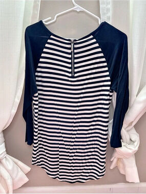 Michael Kors Striped Raglan 3/4 Sleeve Back Zip Top